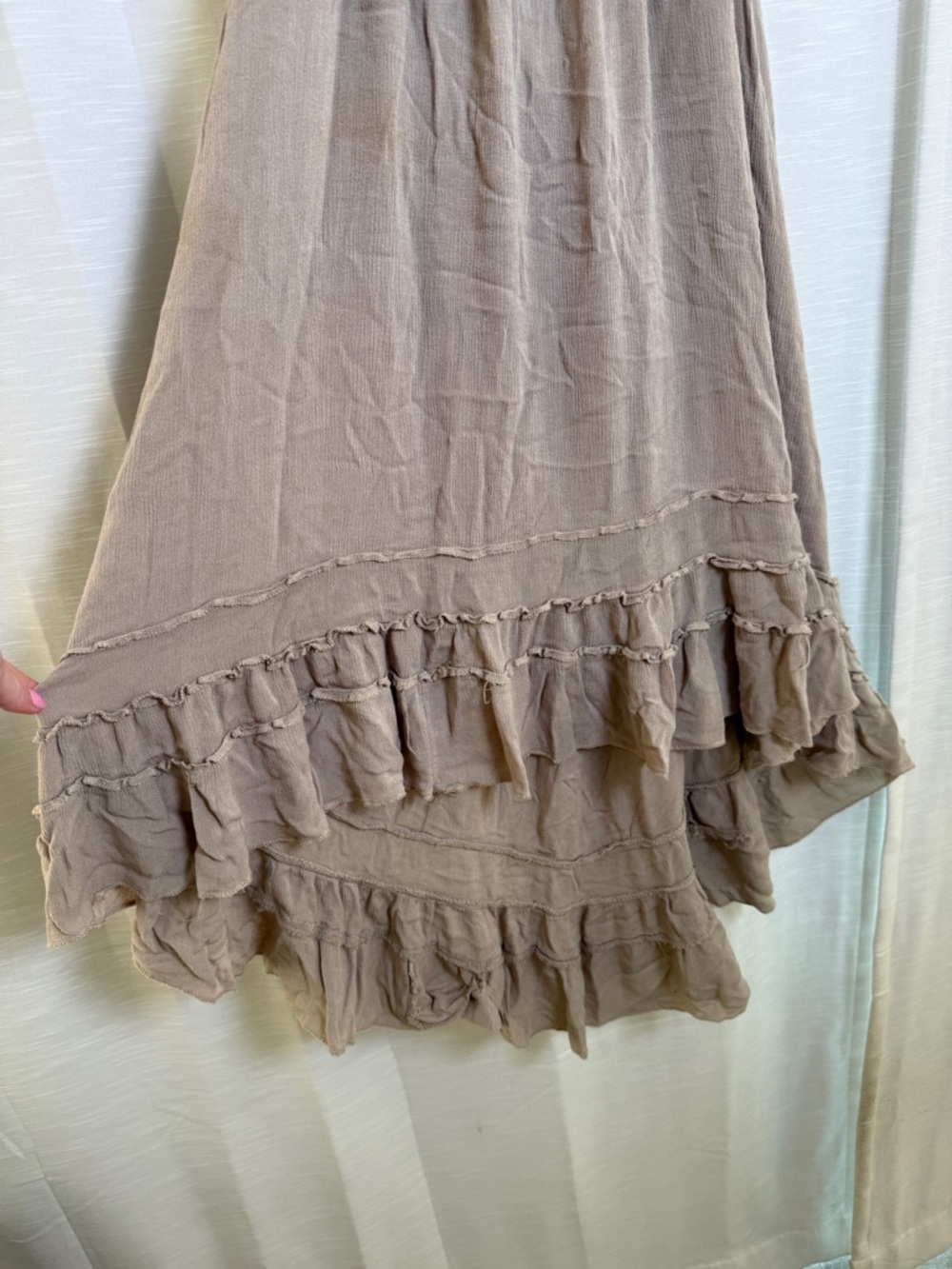 Beige Smocked Maxi Dress Boho Tiered Ruffle Strappy Back Flowy Summer | Size S - Picture 11 of 15